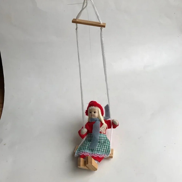 Scandinavian Doll Girl On Swing Wooden Shoes Clogs - Picture 6 of 10
